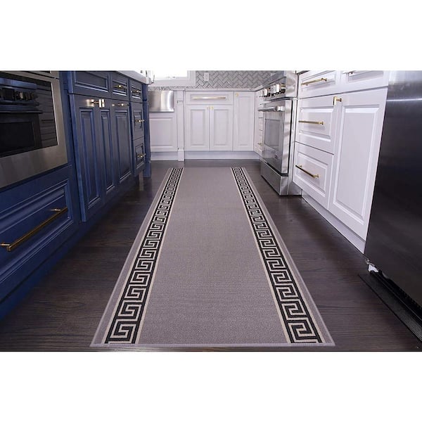 RugStylesOnline Meander Custom Sizes Gray 24 in. x 32 in. Indoor Stair Tread Cover Landing Mat Slip Resistant Backing