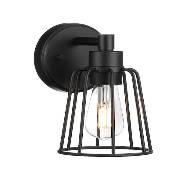 Vintage Cage Wall Sconce, Farmhouse Black Light Fixture for Kitchen Bedroom Living Room