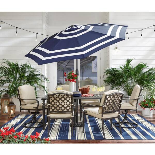 Hampton Bay Stripes Navy/White 9 ft. x 12 ft. Indoor/Outdoor Patio Area Rug