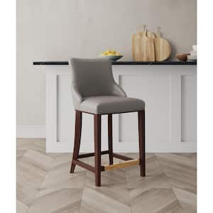Shubert 25.98 in. Dark Taupe Beech Wood Counter Stool with Leatherette Upholstered Seat