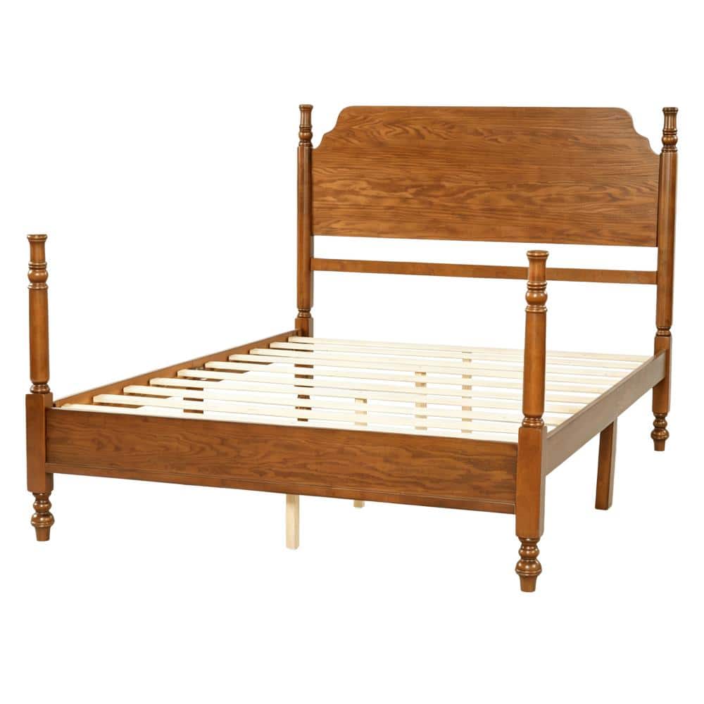 Light Walnut Wood Frame Full Size Platform Bed
