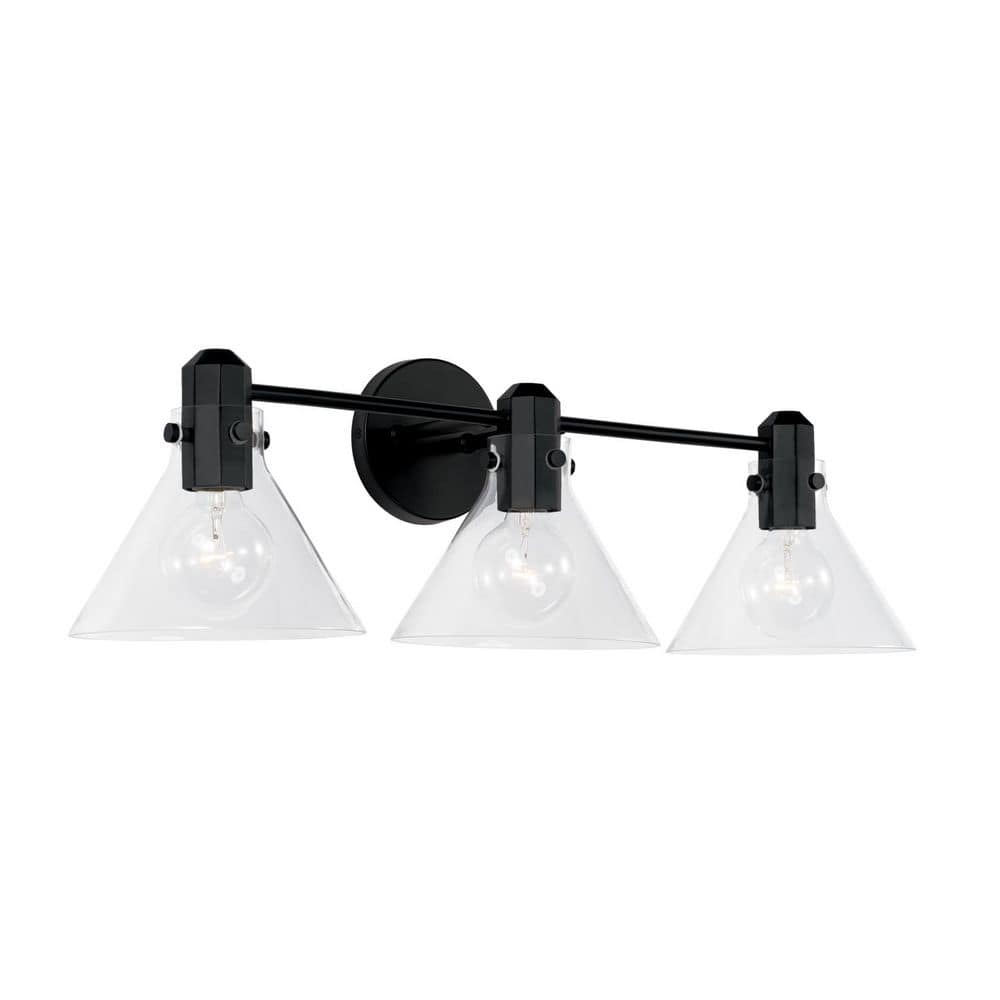 Greer 28 in. W x 9 in. H 3-Light Vanity Light in Matte Black with Clear Glass price history on PriceWatchPro