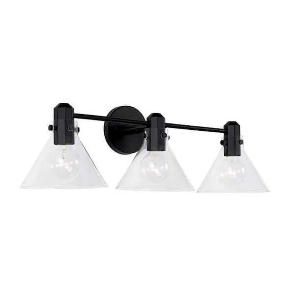 Capital Lighting Fixture Company Greer 28 in. W x 9 in. H 3-Light Vanity Light in Matte Black with Clear Glass