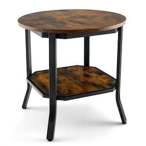 2-Tier 19.5 in. W Sofa End Side Table Nightstand Round Tabletop for Living Room Brown
