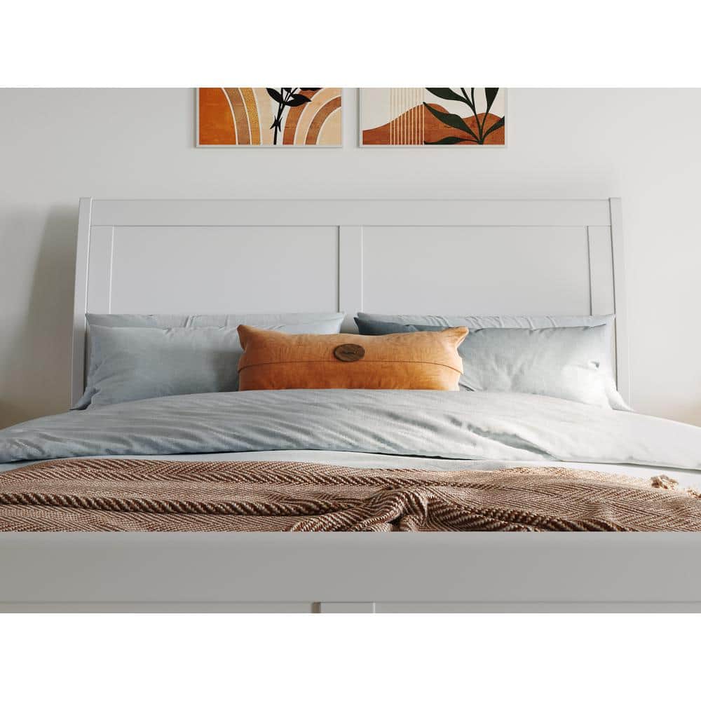 Portland White Full Size Wood Platform Bed with Headboard