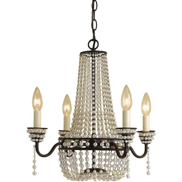 AF Lighting Parlor 4-Light Oil Rubbed Bronze Mini Chandelier with Cream Bead Accents