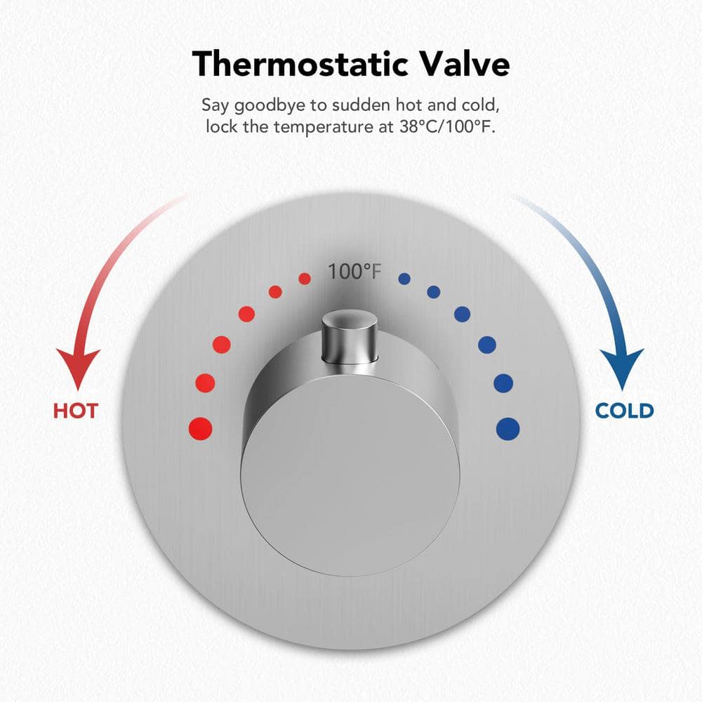 16" Brushed Nickel Dual Shower Head System with Thermostatic Valve