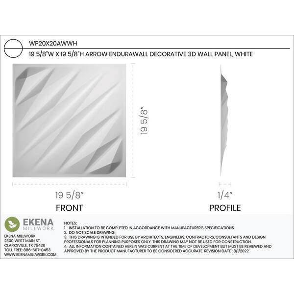 Ekena Millwork Leto EnduraWall Panel decorativo de pared 3D de 19 5/8  pulgadas de ancho x 19 5/8 pulgadas de alto, dorado (paquete de 12 para  32.04