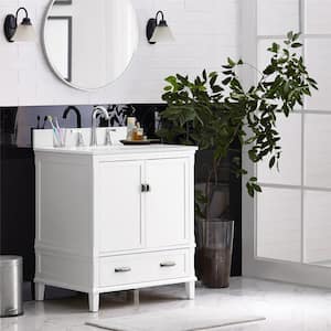 Irving 30 in. W Bath Vanity in White with Ocean Mist Engineered Stone Vanity Top with Pre-Installed Porcelain Basin