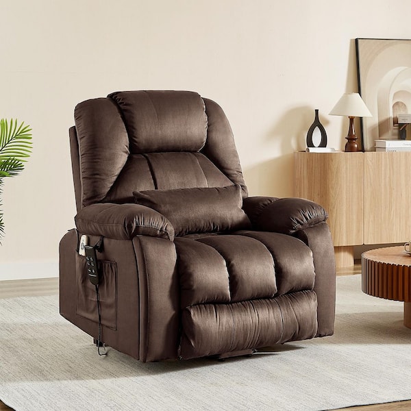 40.1 in. W Brown Microsuede Oversize Dual Motor Power Lift Recliner Chair with Massage and Heating