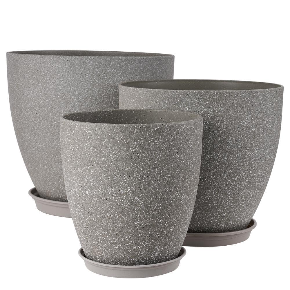Large 15/13/10 inch White, Plastic Round Outdoor Flower Plant Pots with Sau