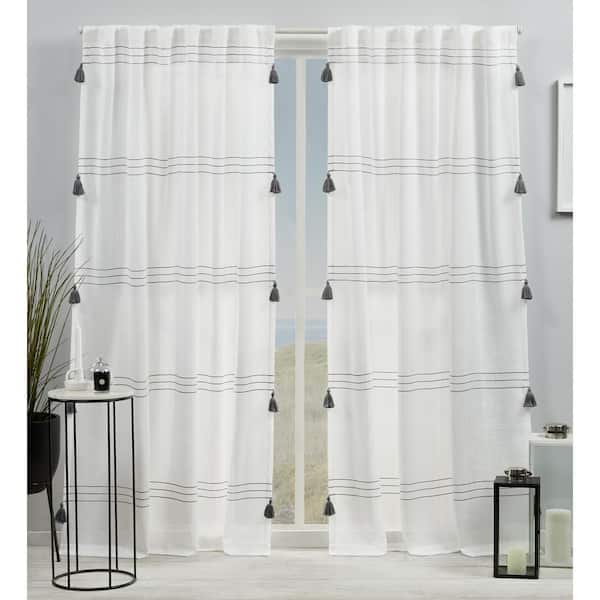 null Demi Black Pearl Horizontal Stripes Light Filtering Hidden Tab / Rod Pocket Curtain, 54 in. W x 96 in. L (Set of 2)