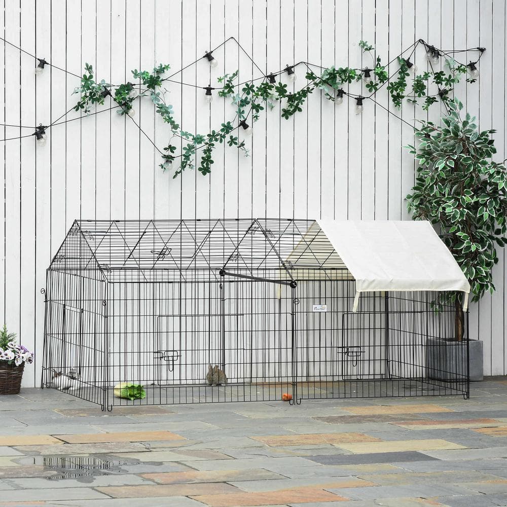 Beige Metal Outdoor Animal Playpen with Roof, 87"