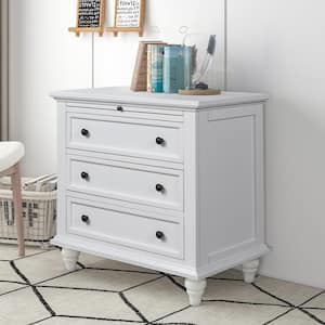 White Classic 3-Drawer 28 in. W Nightstand with Pull Out Tray