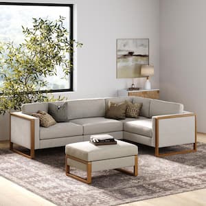 Madison 103 in. W Straight Arm Fabric Modern Modular L-Shaped Sectional Sofa in. Sand/Light Brown with Storage Ottoman