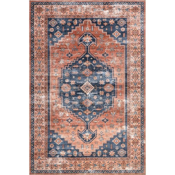 Daisy Spill Proof Washable Persian Brick 8 ft. x 10 ft. Indoor Area Rug