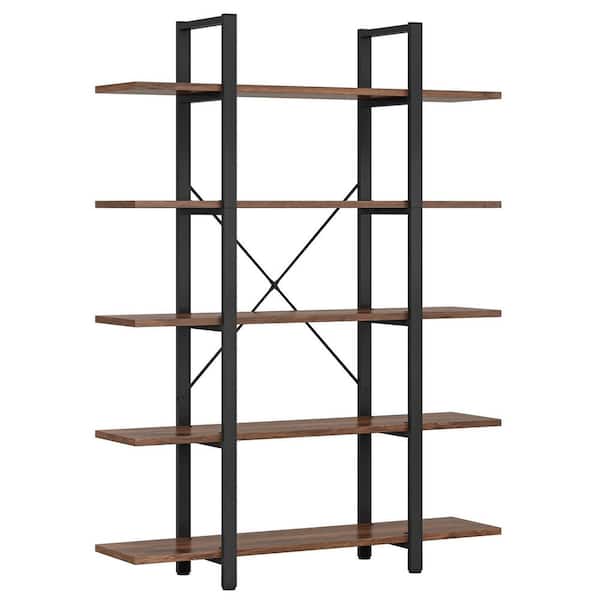 Fnova 72 in. H 5-Tier Brown MDF Bookcase with Sturdy Metal Frame