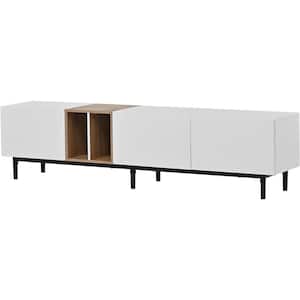 76.80 in. W x 15.00 in. D x 18.90 in. H White Linen Cabinet TV Stand Console Table with 3-Doors