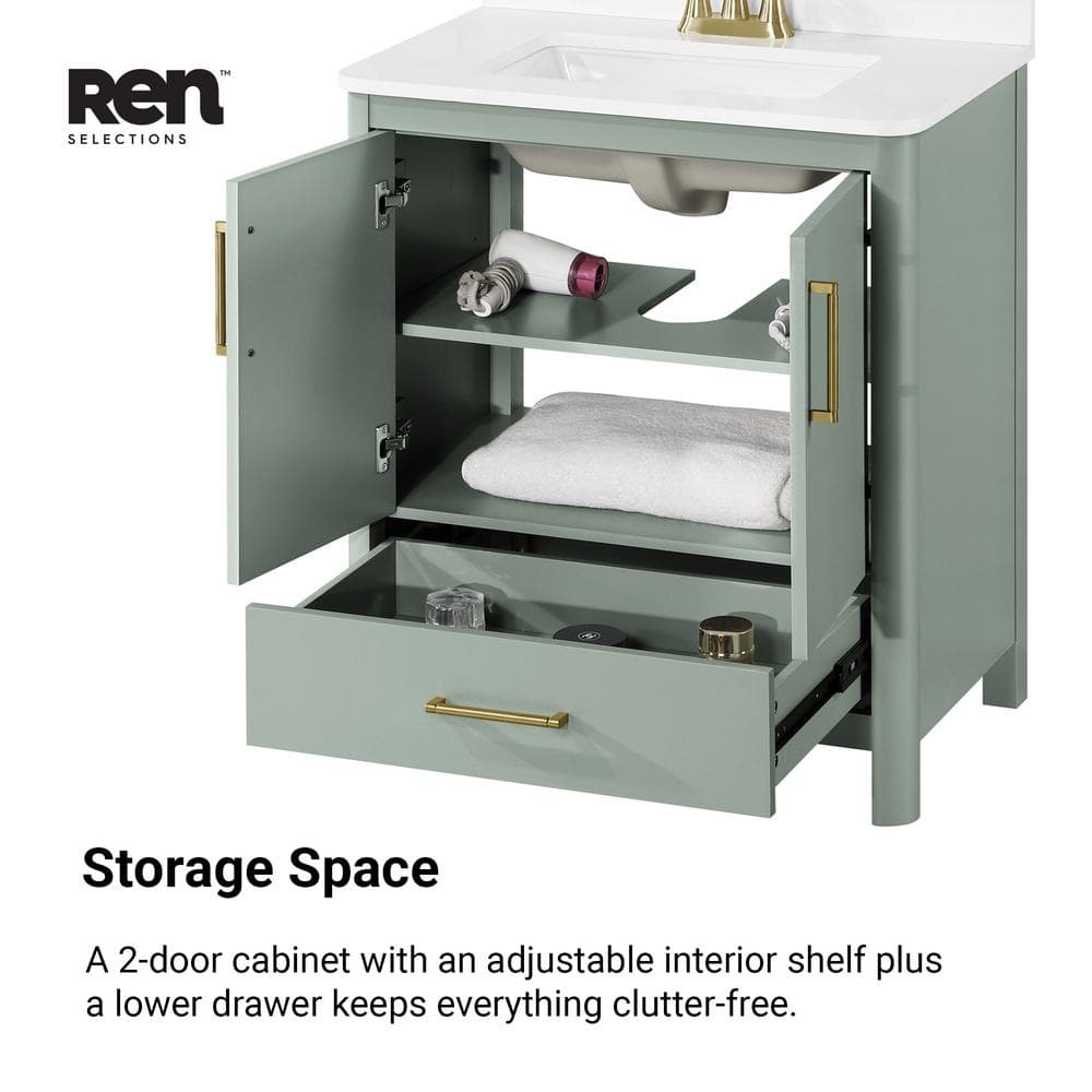 Sage Green Freestanding Bathroom Vanity with Engineered Marble Top