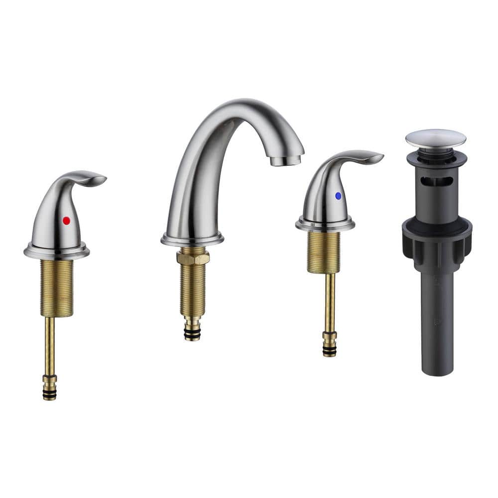 8 in. Widespread Double Handle Bathroom Faucet with Pop Up Drain and Supply Hose in Brushed Nickel price history on PriceWatchPro