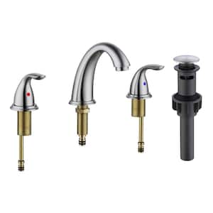 8 in. Widespread Double Handle Bathroom Faucet with Pop Up Drain and Supply Hose in Brushed Nickel
