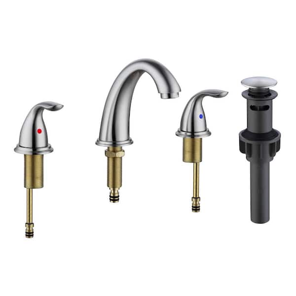 waterpar 8 in. Widespread Double Handle Bathroom Faucet with Pop Up Drain and Supply Hose in Brushed Nickel