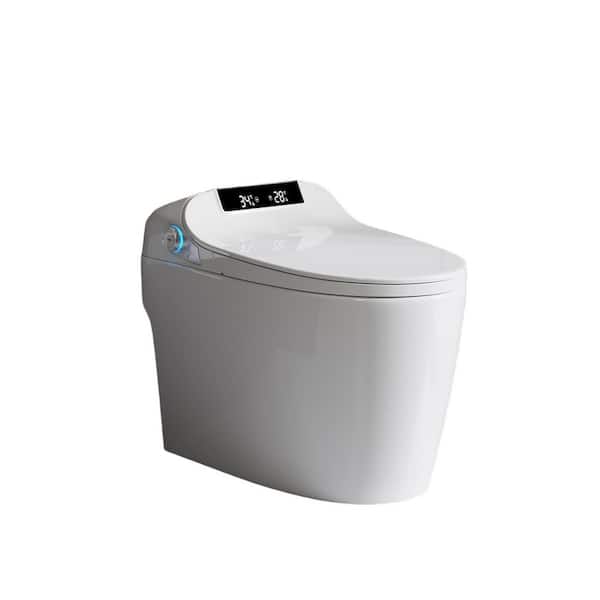 SRBBT Elongated Bidet Toilet 1.28 GPF in White and Black Rectangular panel with Instant Heat, Warm Air Dry, Rear Wash