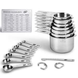 16 Piece Measuring Cup and Spoon Set, Stainless Steel