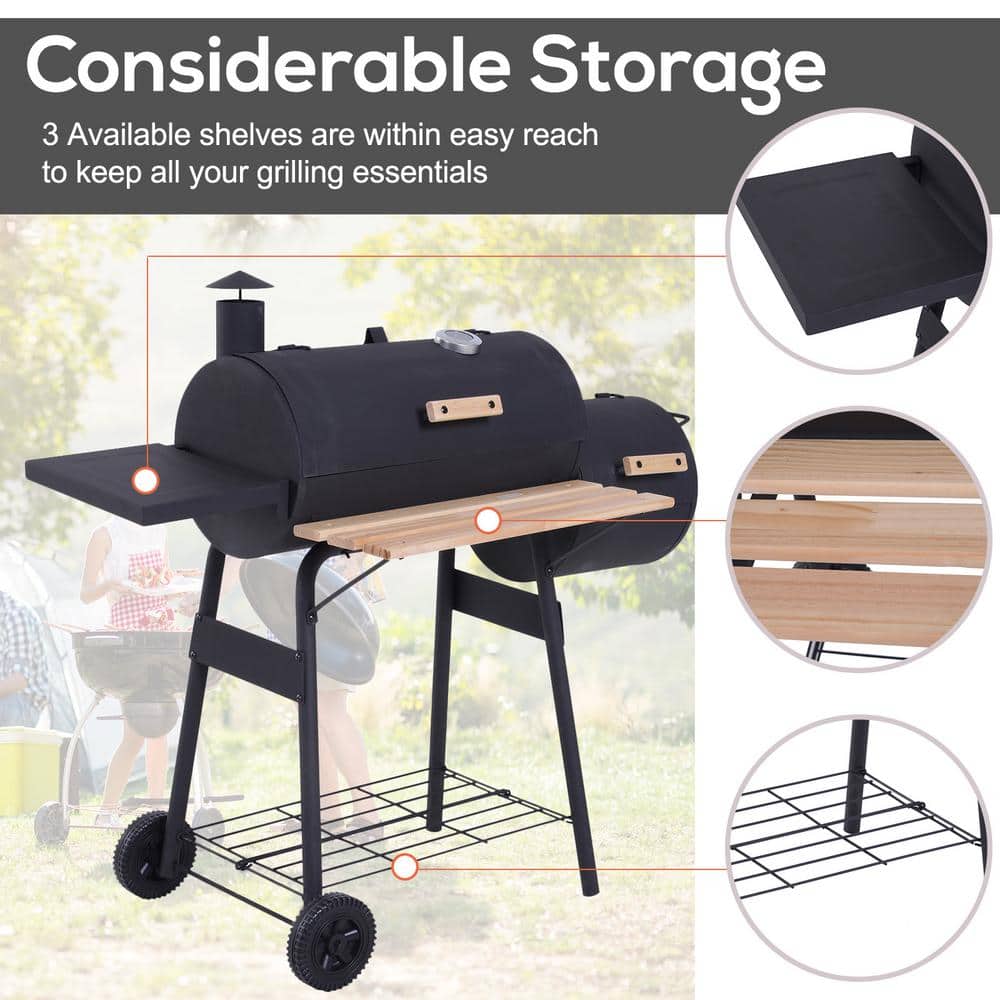 Outsunny 48" Black Steel Charcoal BBQ Grill with Smoker
