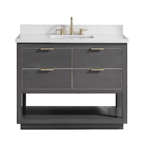 Allie 43 in. W x 22 in. D Bath Vanity in Gray with Gold Trim with Quartz Vanity Top in White with Basin