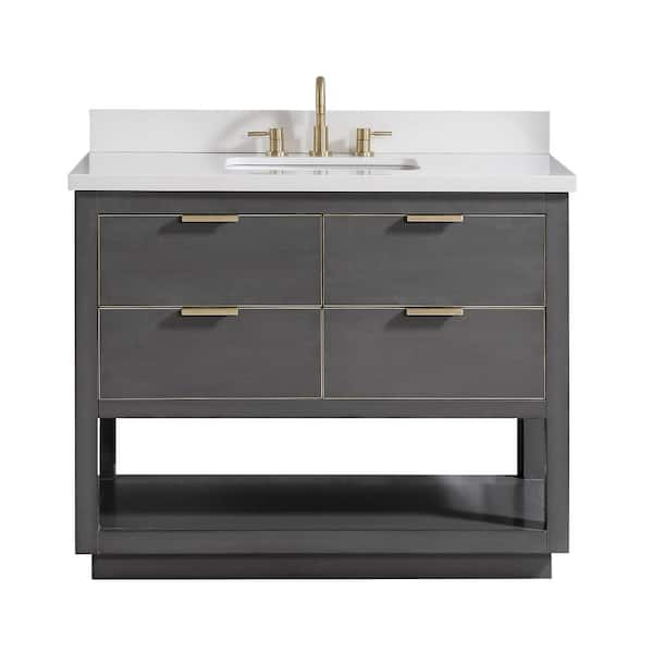 Avanity Allie 43 in. W x 22 in. D Bath Vanity in Gray with Gold Trim with Quartz Vanity Top in White with Basin