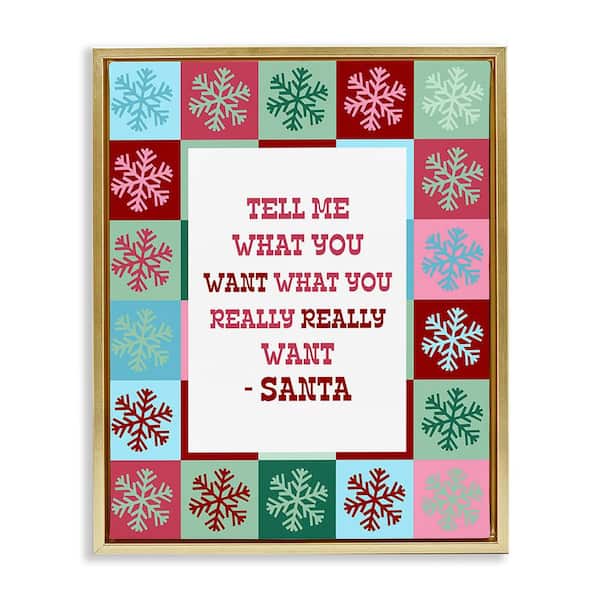 Stupell Industries Funny Santa What You Want by Lil' Rue 1-Piece Floater Frame Graphic Print Typography Poster Art Print 21 in. x 17 in.