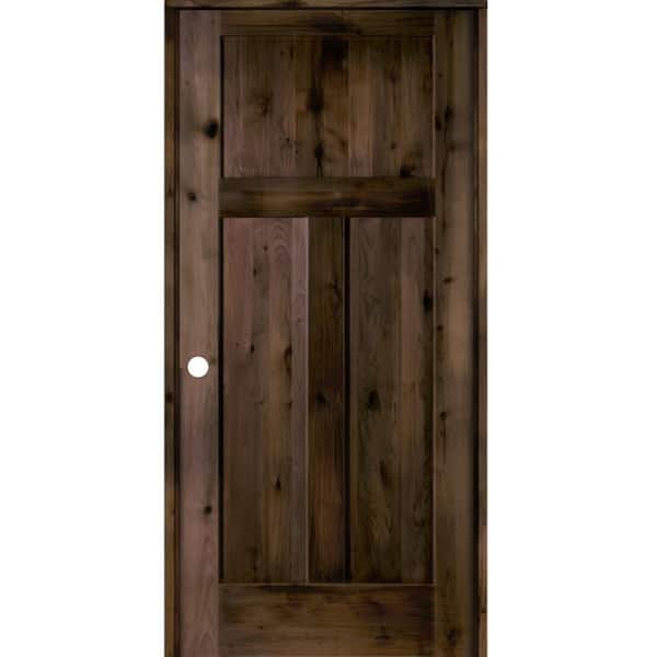 Krosswood Doors 32 in. x 80 in. Craftsman Knotty Alder 3-Panel Right-Handed Black Stain Solid Wood Single Prehung Interior Door