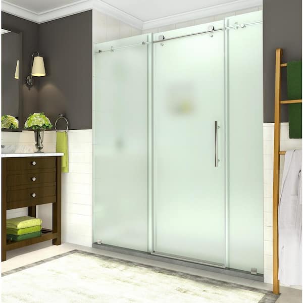 Aston Coraline 68 - 72 in. x 76 in. Completely Frameless Sliding Shower Door w/ Frosted Glass in Polished Chrome