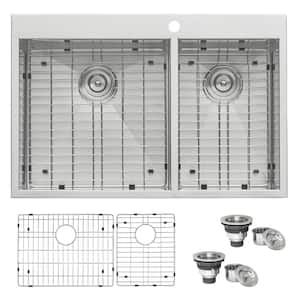 Drop-in Stainless Steel 33 in. 60/40 16-Gauge Double Bowl Kitchen Sink