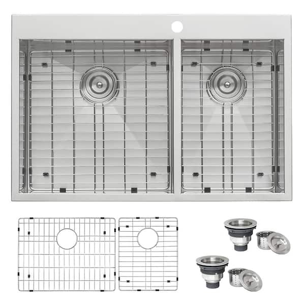 Tirana 33 in. Drop-in Topmount 60/40 Double Bowl 16-Gauge Stainless Steel Kitchen Sink