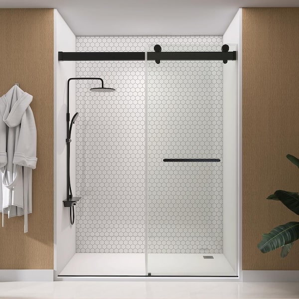 NTQ 60 in. W x 79 in. H Soft-Close Frameless Double Sliding Alcove Glass Shower Door in Matte Black 3/8 in. Tempered Glass