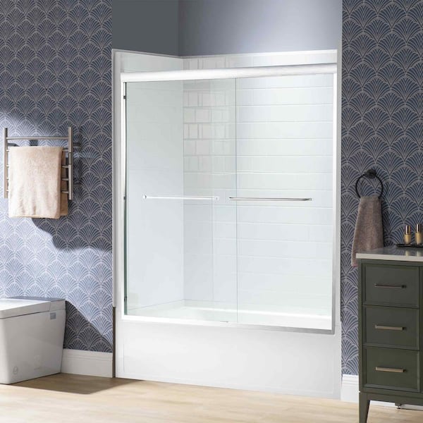 WOODBRIDGE 56-60 in. W x 60 in. H Double Sliding Framed Tub Door
