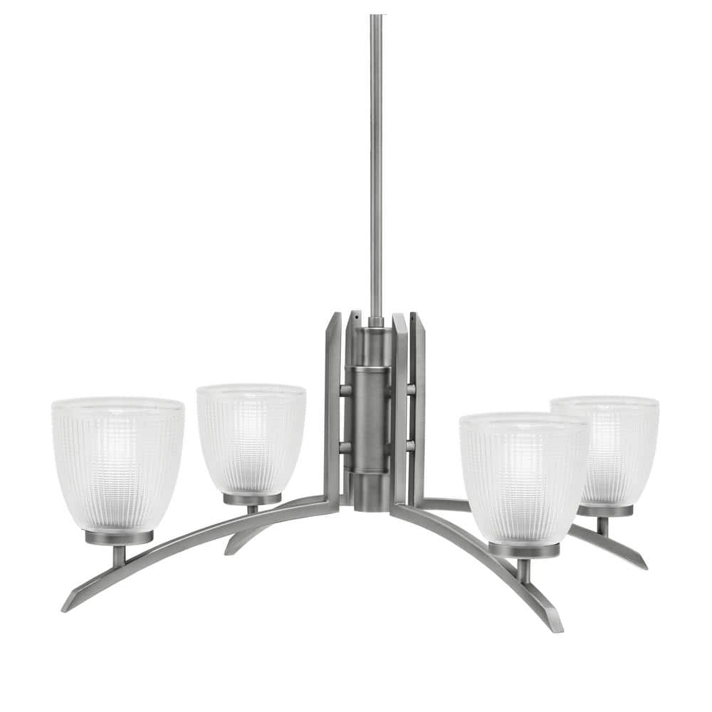 Siena 26.5 in. 4-Light Graphite Chandelier with 5 in. Clear Ribbed Glass Sh