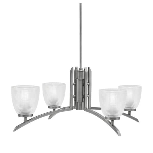 Unbranded Siena 26.5 in. 4-Light Graphite Chandelier with 5 in. Clear Ribbed Glass Shade, No Bulbs Included