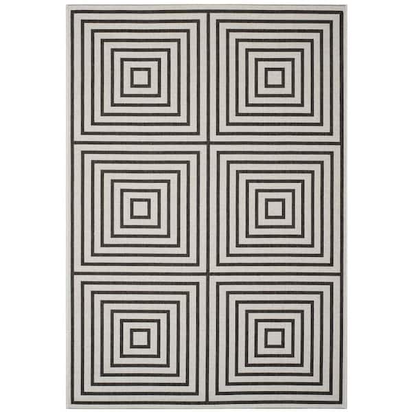 SAFAVIEH Beach House Light Gray/Charcoal Doormat 2 ft. x 4 ft. Fretwork Geometric Indoor/Outdoor Area Rug