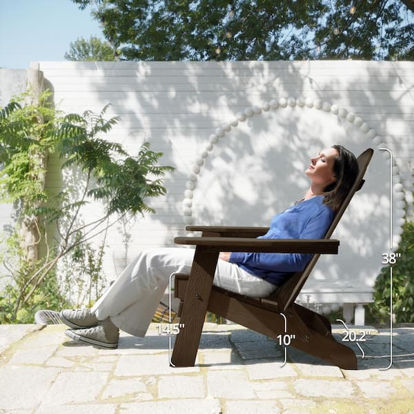 Miranda Coffee Brown Foldable Recycled Plastic Outdoor Patio Adirondack Chair with Cup Holder for Firepit/Pool(2Pack)