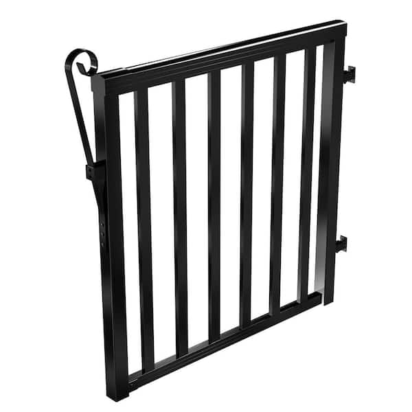 42 in. x 40 in. Black Narrow Picket Gate Aluminum Deck Railing For 42 In. High System
