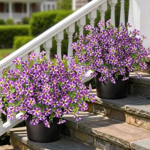 2 Pack 6.7 in. Purple Outdoor Artificial Morning Glory in Black Pot WK2071  - The Home Depot