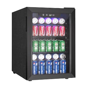 17.5 in. Single Zone 100-Cans Freestanding/Countertop Beverage and Wine Cooler Fridge in Black, Reversible Door