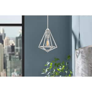 Hubley 1-Light Triangular Brushed Nickel Mini Pendant Light Fixture with Metal Cage Shade