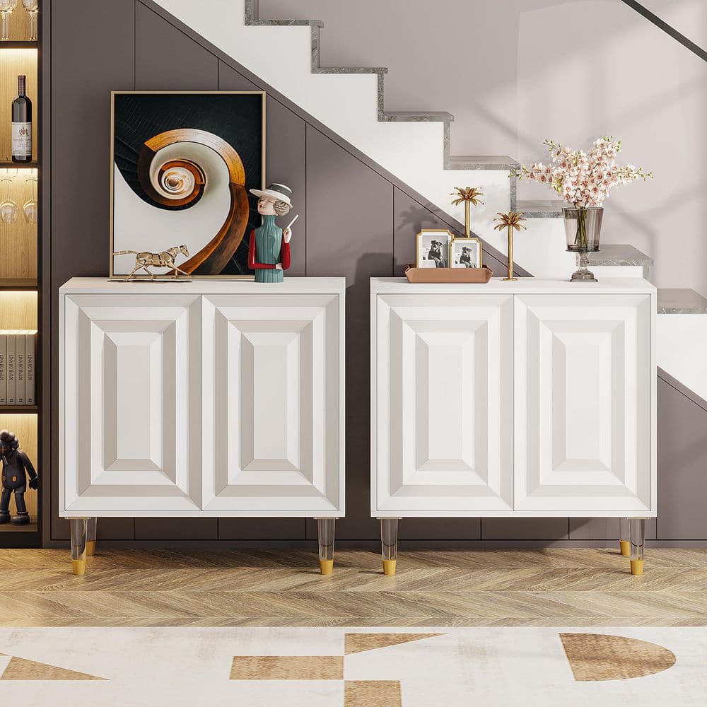 63" White High-Gloss Modern Sideboard Buffet with Acrylic Legs