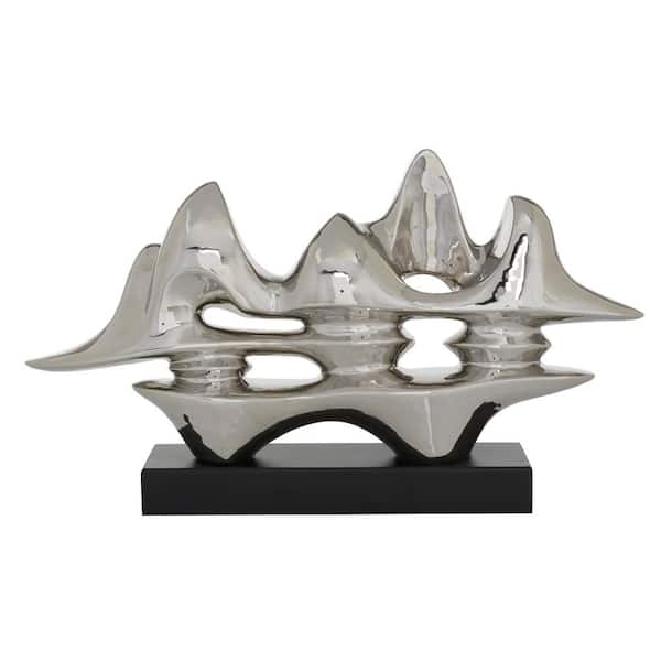 Litton Lane Silver Ceramic Abstract Sculpture, 25.25 in. L x 14.5 in. H