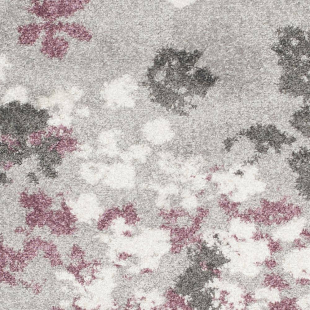 Light Grey and Purple Floral Synthetic Square Area Rug