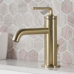 Ramus Single Hole Single-Handle Bathroom Faucet with Matching Lift Rod Drain in Brushed Gold